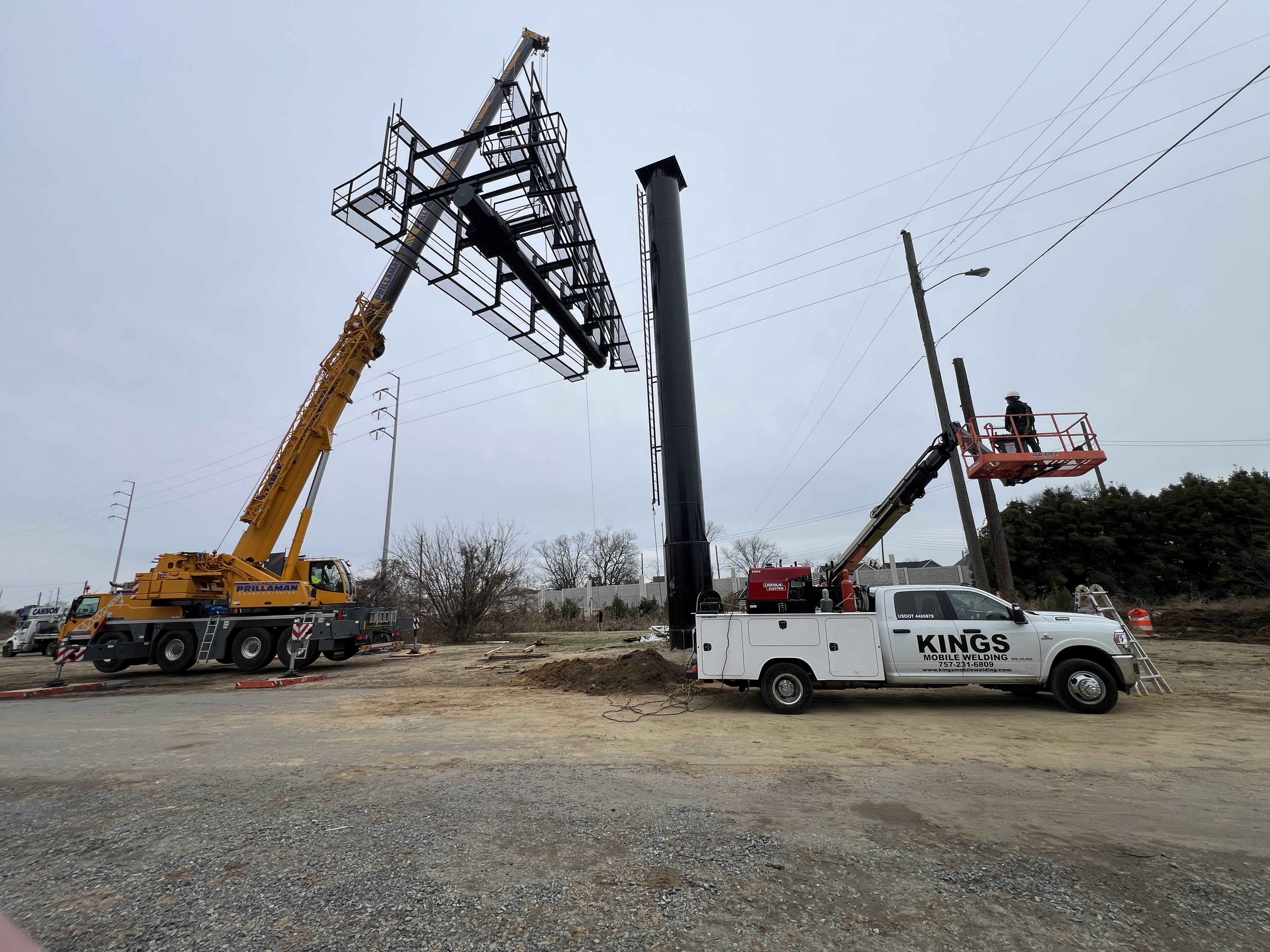 Billboard structure welding and reinforcement near highway