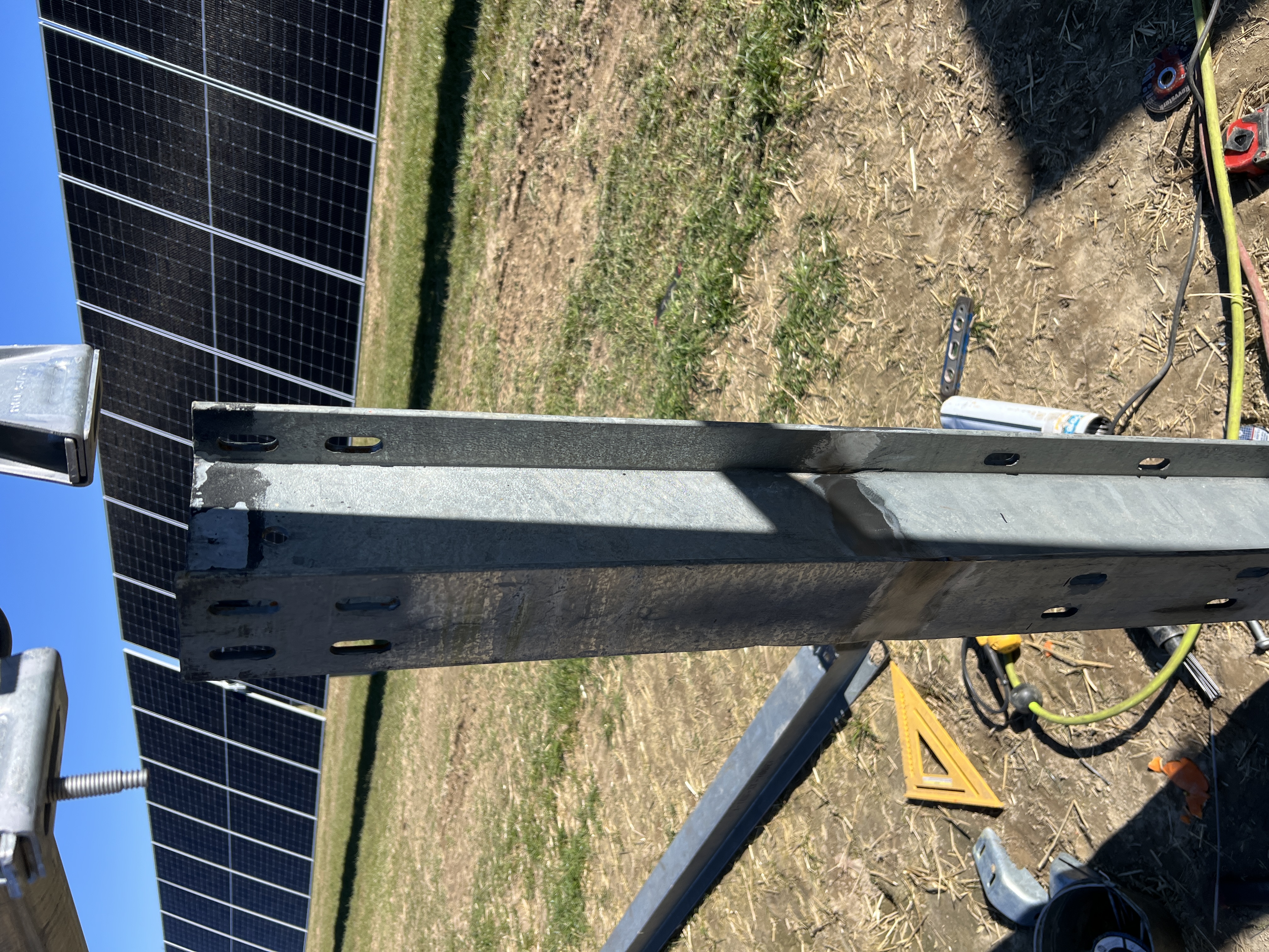 Solar farm pile splice welding (galvanized W6x9 pile)